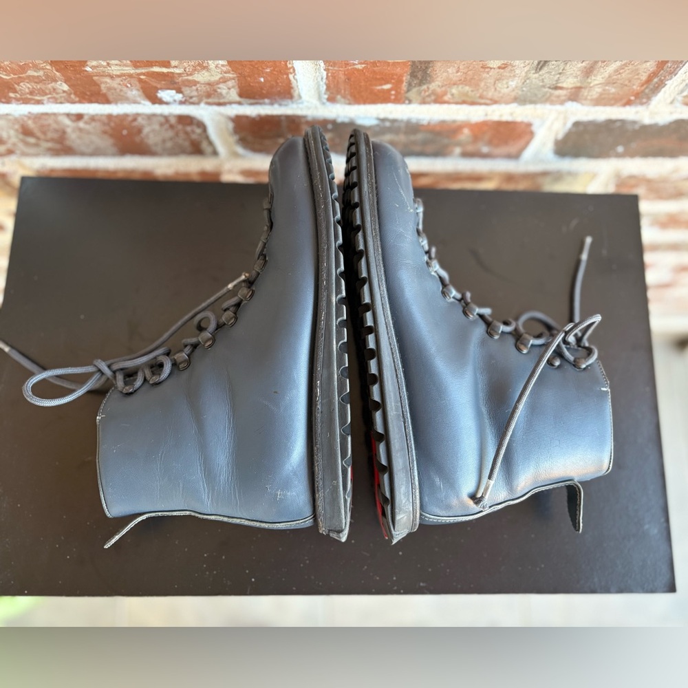 Prada Blue Gray Lace-up Leather Distressed Ankle Boots Size EU 37 - Picture 11 of 15